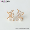 95536 xuping China goods online selling high class fashion leaf shaped 18k gold stud earring with romantic white pearl jewelry